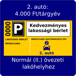 Kedvezményes lakossági bérlet – magánszemélyek számára, második autóra a normál (kék) övezetben